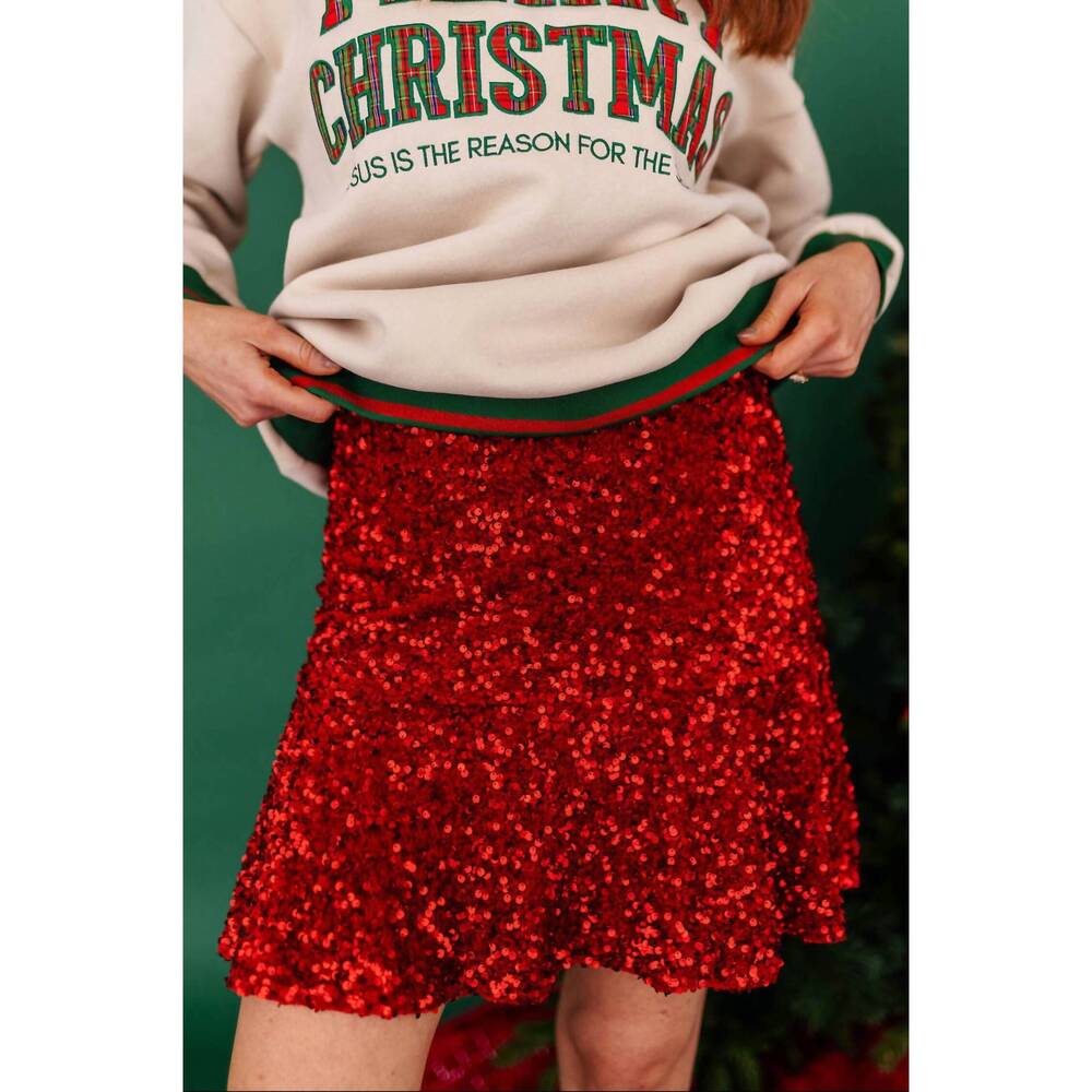 NEW BRIANNA CANNON sequin trumpet mini skirt in red